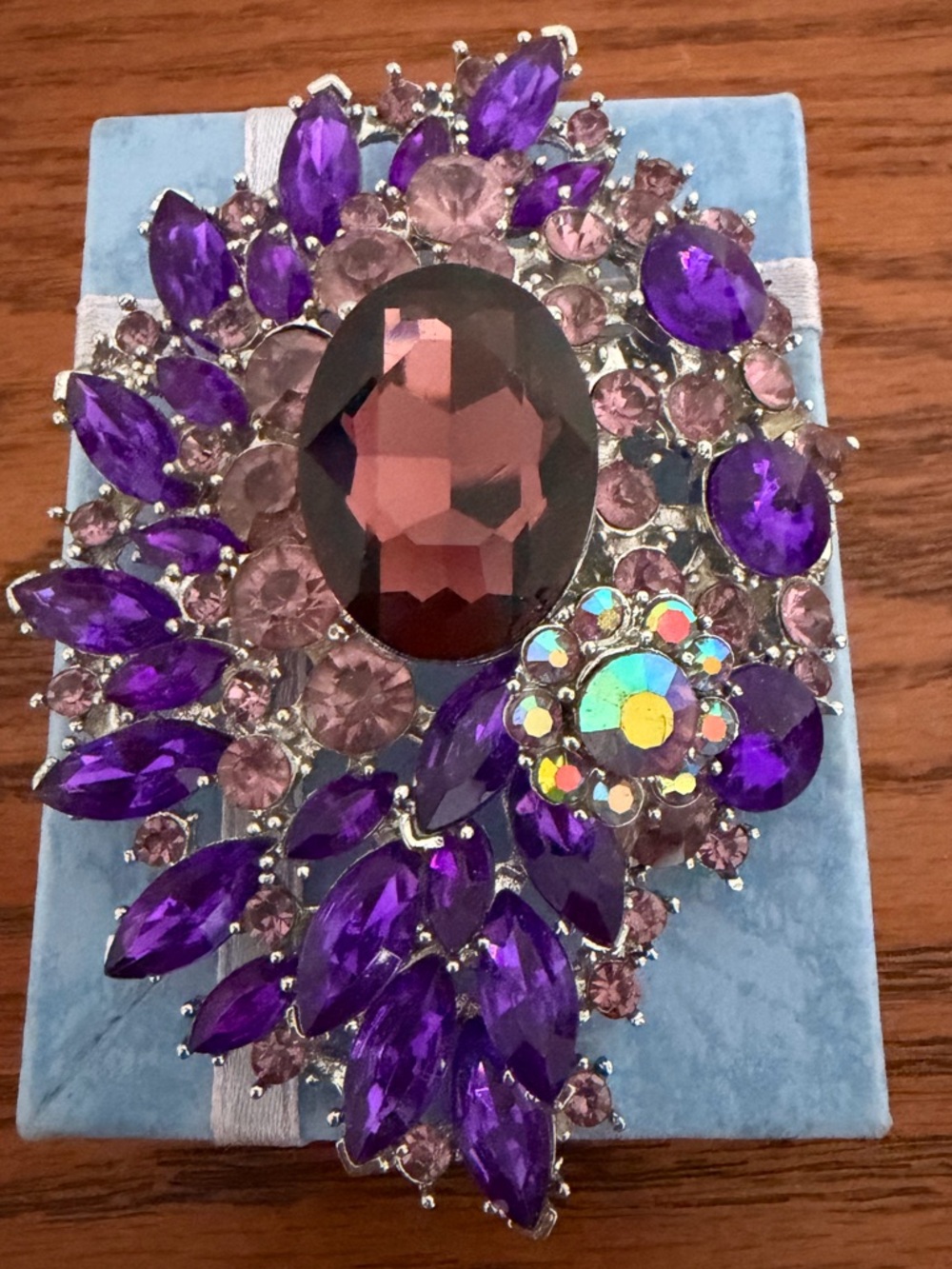 Purple Crystal Statement Brooch - Sparkling Floral Cocktail Pin